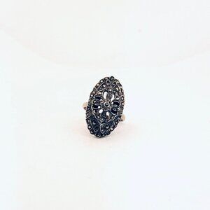 Estate Marcasite Ring Size 5 | 925 Sterling Silver Floral Oval Vintage Style